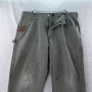 Wrangler Riggs Workwear Carpenter Pants Olive Green Size 38x30 Distressed Pocket